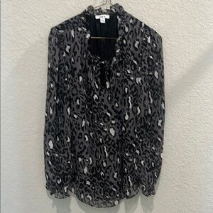 Bar III Chic Black and Gray Leopard Print Blouse XL